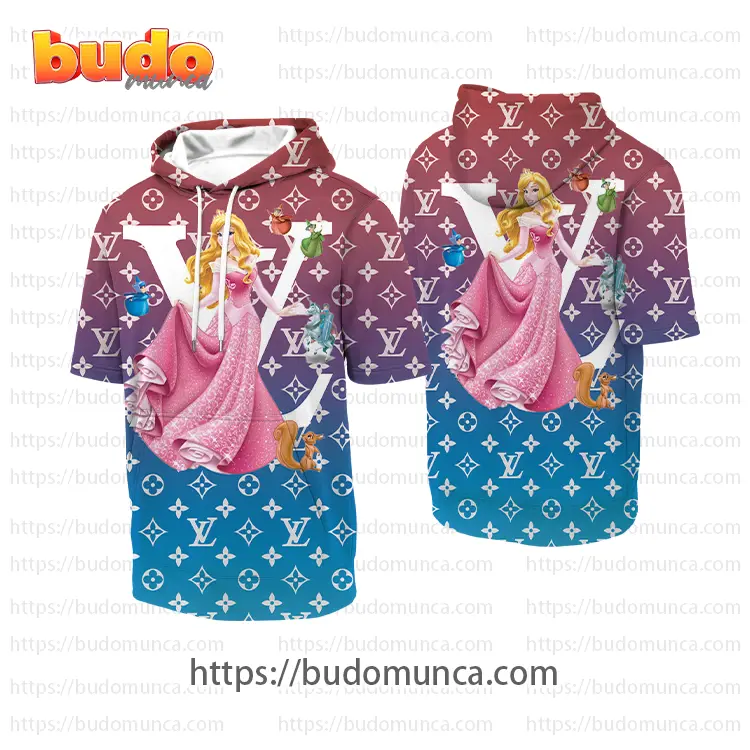 Louisvuitton and sleeping beauty disney princess aurora hooded short sleeve t-shirt gift uninque for kid man women